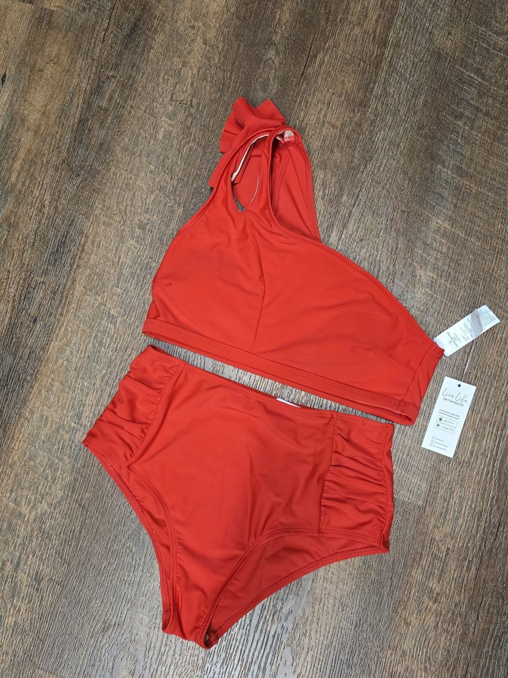 Cupshe Red High-Waist Ruffle One-Shoulder Bikini